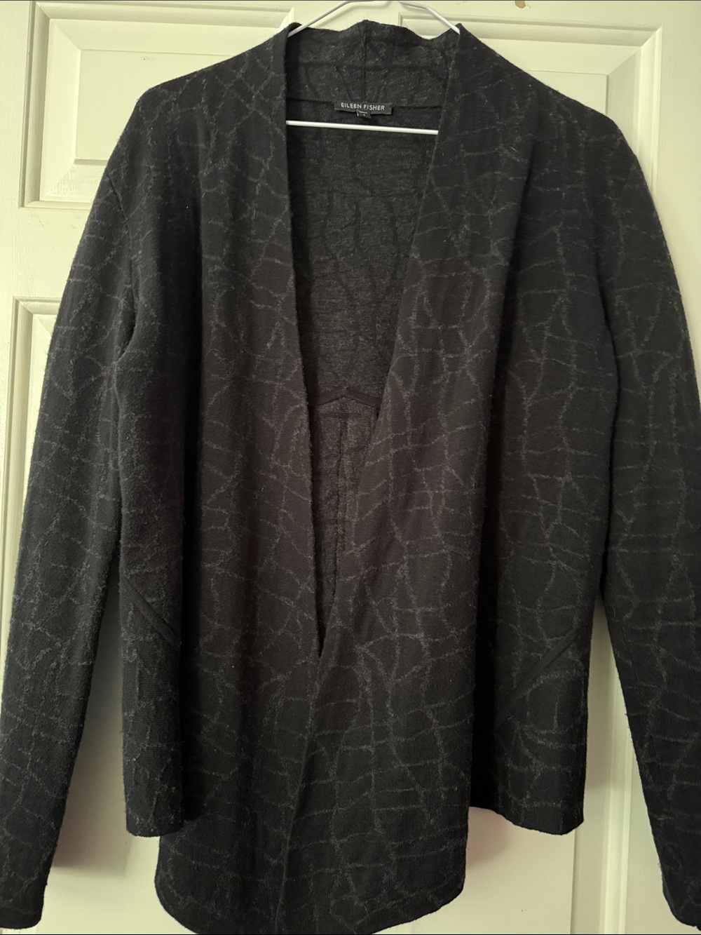 Eileen Fisher Charcoal Open-Front Men's Cardigan with Subtle Pattern